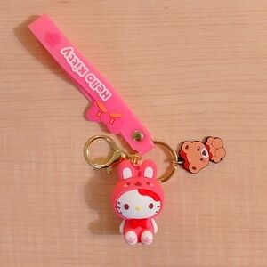 🆕 Sanrio Hello Kitty Rabbit Suit Figurine Keychain Bag Clip